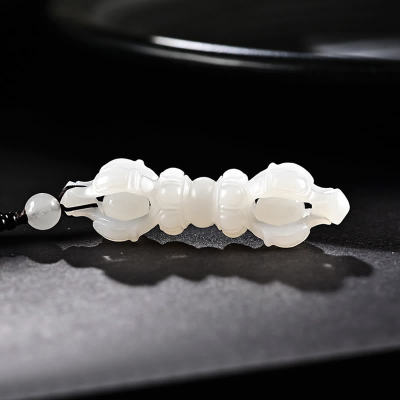 BWOOOH Tibetan Natural Hetian Cyan Jade White Jade Dorje Vajra Engraved Success Necklace Pendant