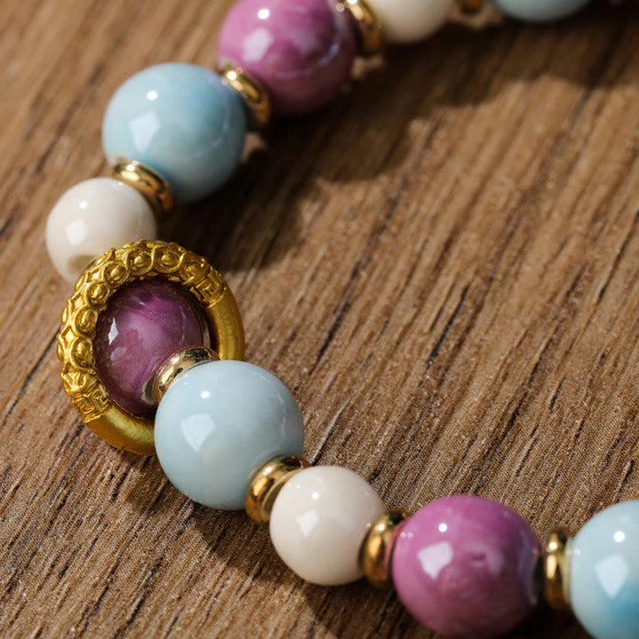 BWOOOH Tibetan Zakiram Goddess of Wealth Rabbit Lion Head Charm Liuli Glass Incense Ash Porcelain Bead Protection Bracelet