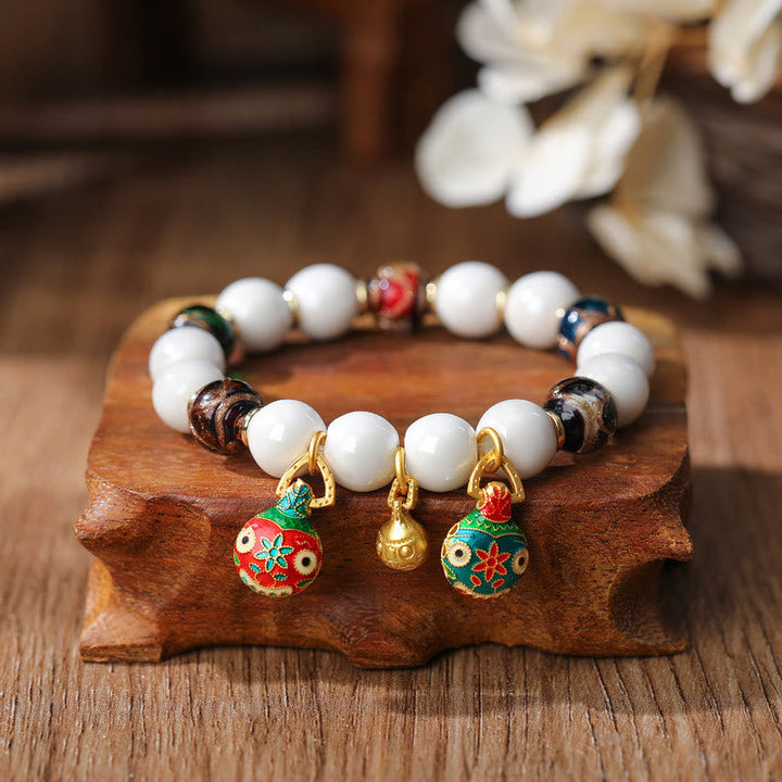 BWOOOH Gold Swallowing Beast Family Charm Liuli Glass Colorful Porcelain Bead Luck Bracelet