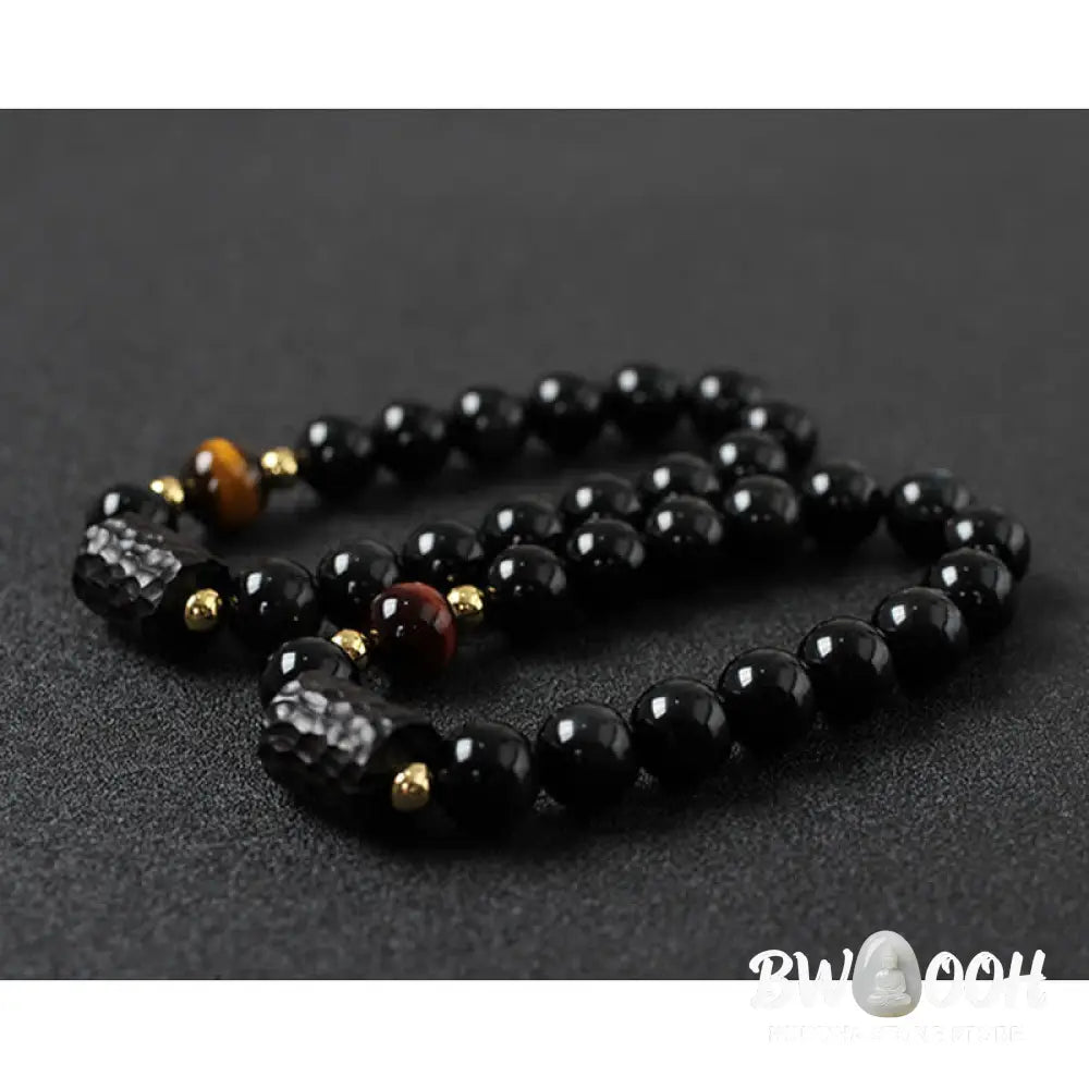 BWOOOH Black Obsidian Ebony Wood and Red Tiger Eye Strength Couple Bracelet designed by Drolma