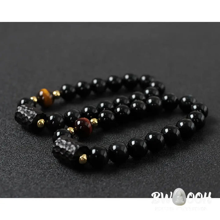 BWOOOH Black Obsidian Ebony Wood and Red Tiger Eye Strength Couple Bracelet designed by Drolma
