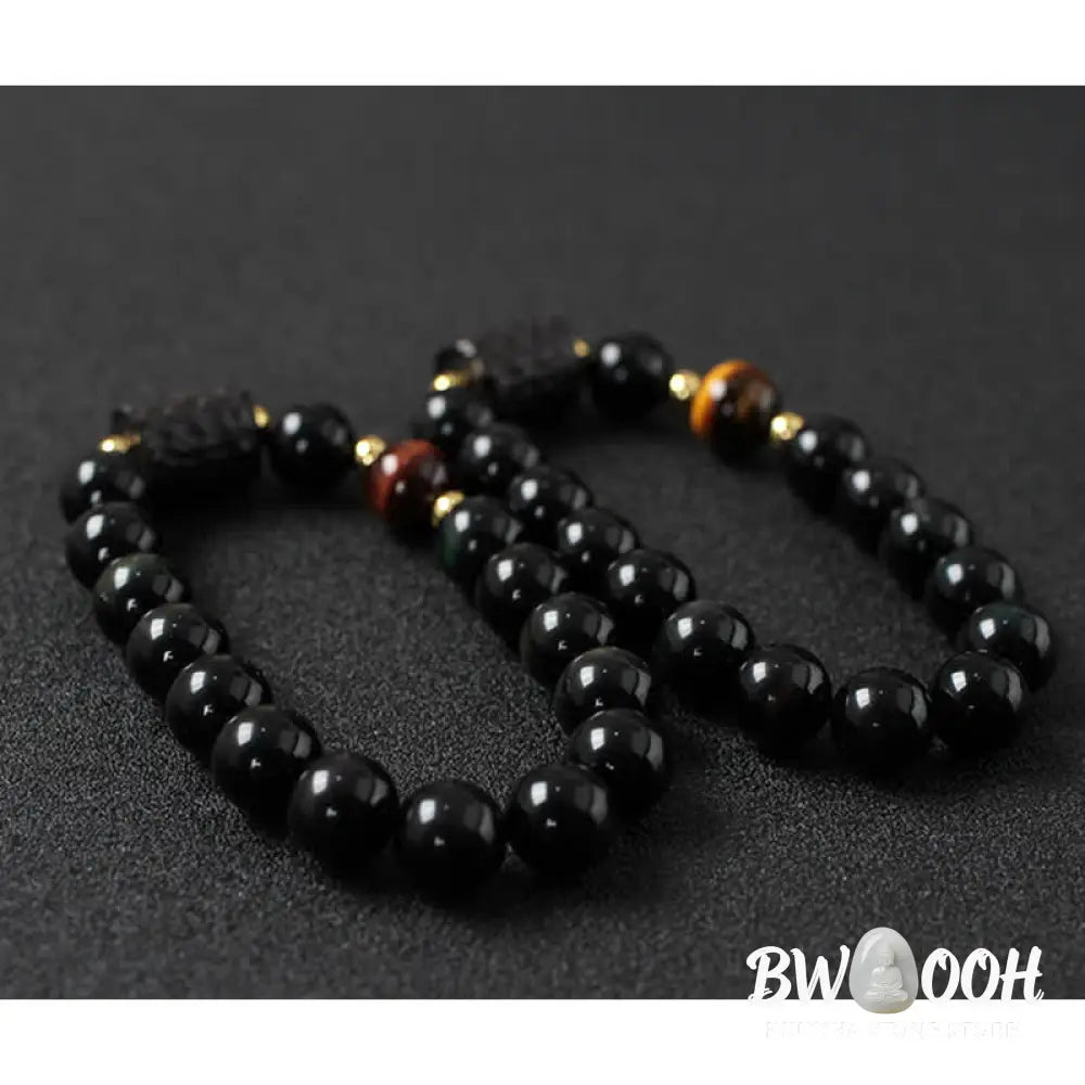 BWOOOH Black Obsidian Ebony Wood and Red Tiger Eye Strength Couple Bracelet designed by Drolma