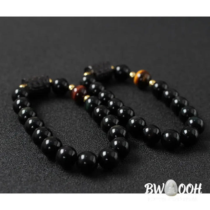 BWOOOH Black Obsidian Ebony Wood and Red Tiger Eye Strength Couple Bracelet designed by Drolma