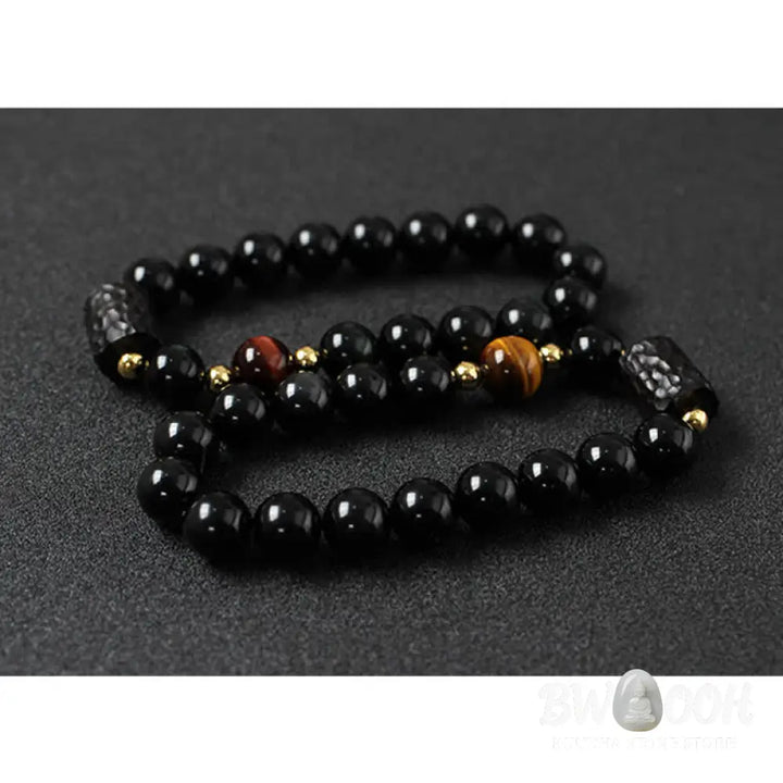 BWOOOH Black Obsidian Ebony Wood and Red Tiger Eye Strength Couple Bracelet designed by Drolma