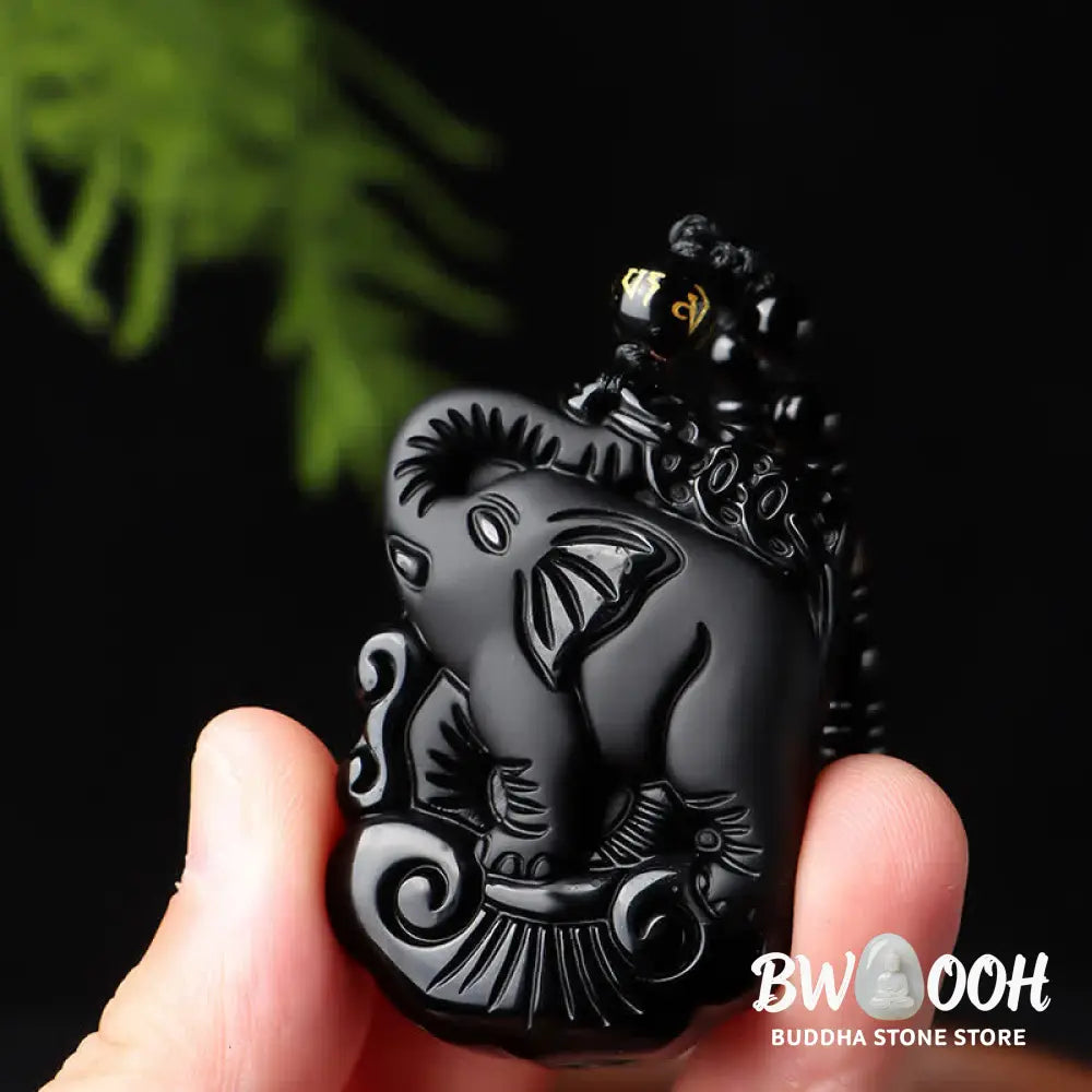 BWOOOH Black Obsidian Elephant protection necklace/keychain - View 2