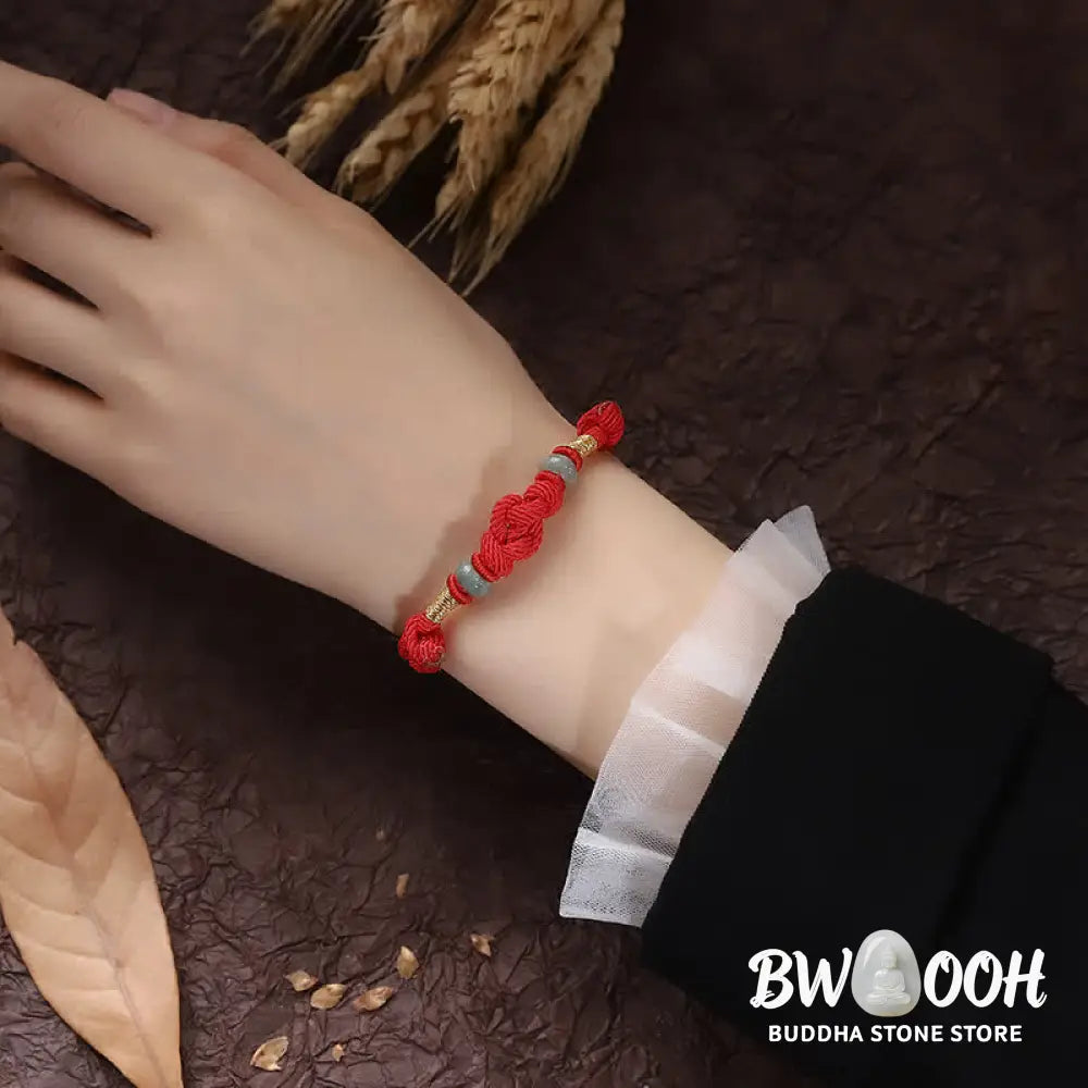 BWOOOH Bring Good Luck Red String Jade Fortune Knot Braided Couple Bracelet - View 10