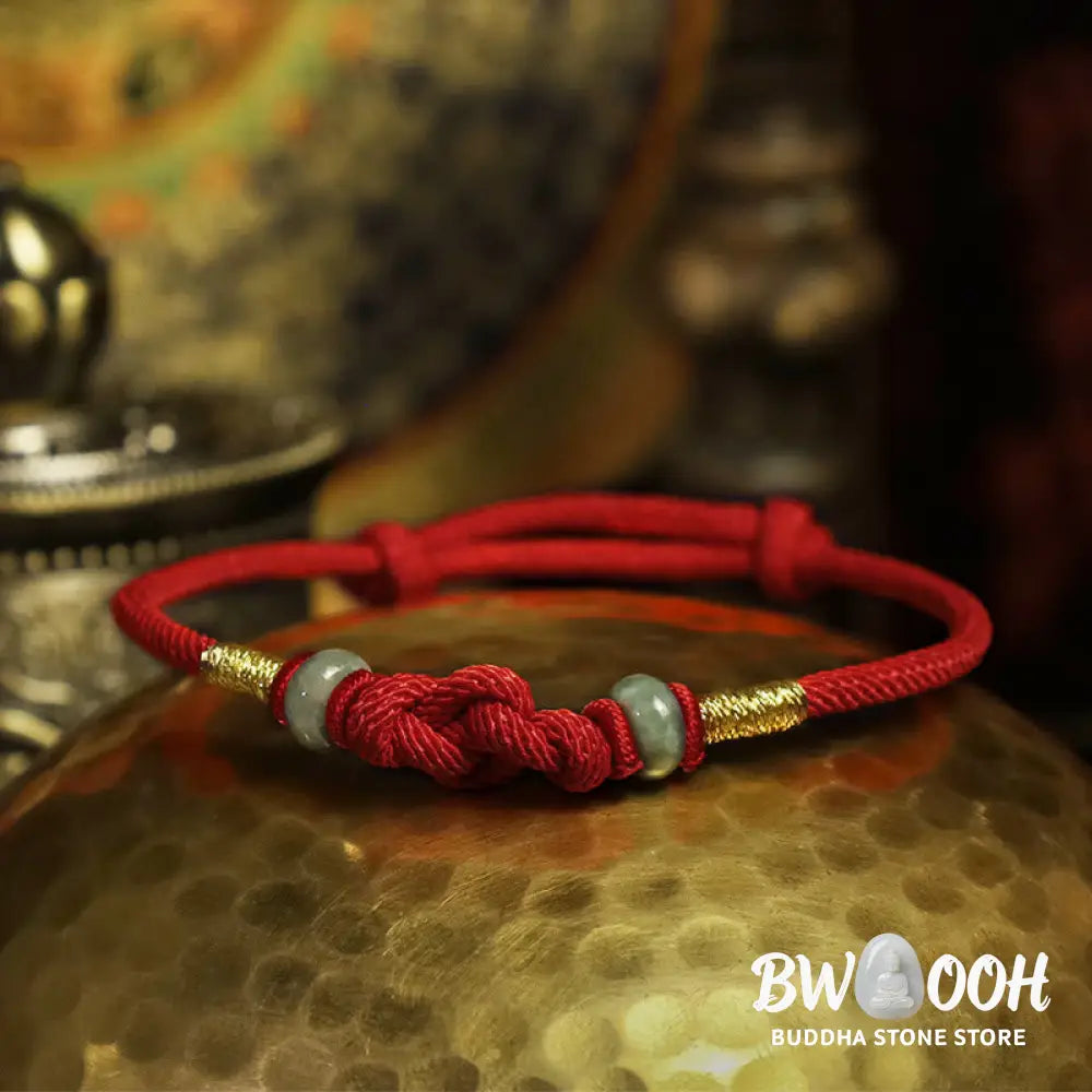 BWOOOH Bring Good Luck Red String Jade Fortune Knot Braided Couple Bracelet - View 6