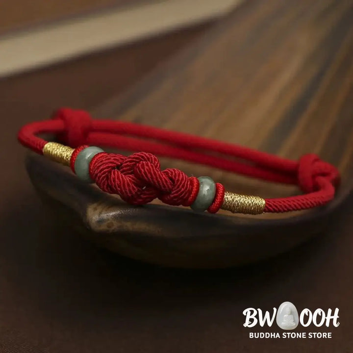 BWOOOH Bring Good Luck Red String Jade Fortune Knot Braided Couple Bracelet - View 3