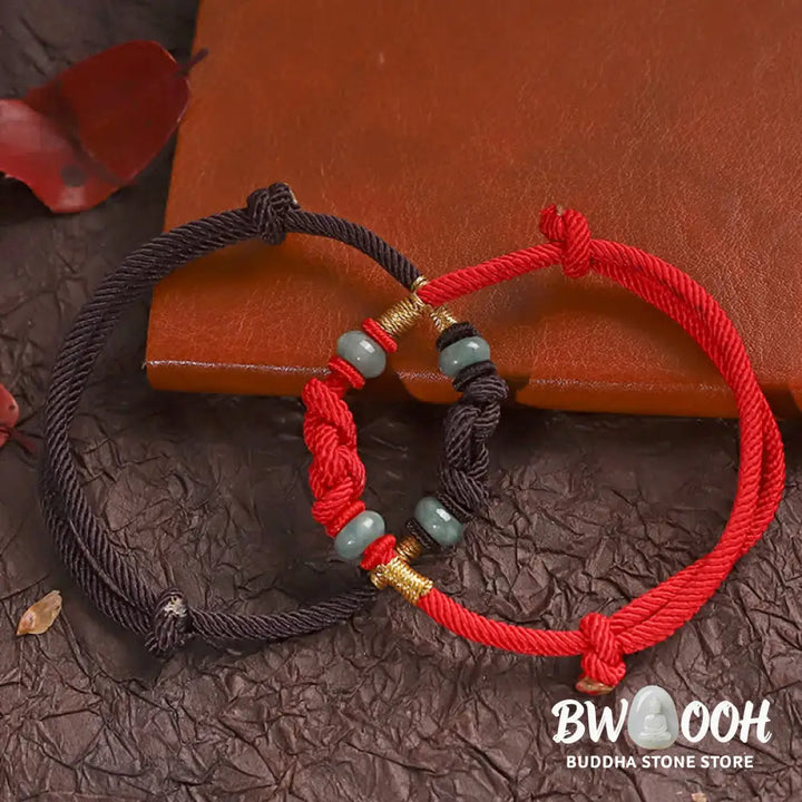 BWOOOH Bring Good Luck Red String Jade Fortune Knot Braided Couple Bracelet - View 9