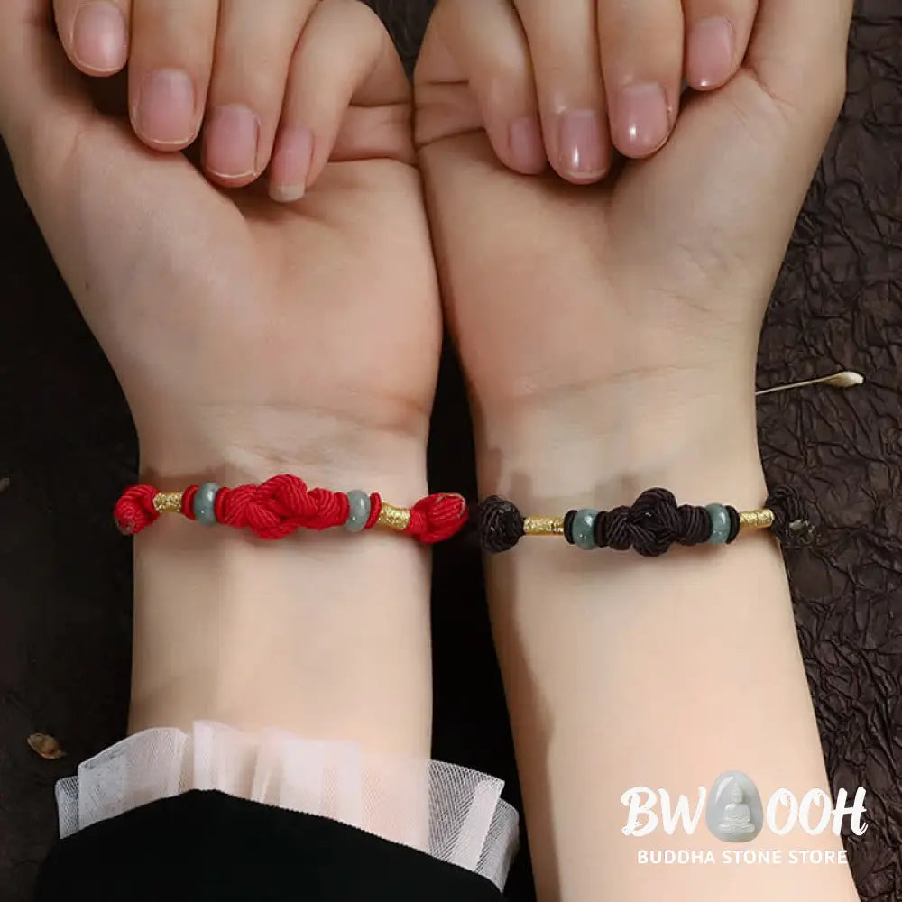 BWOOOH Bring Good Luck Red String Jade Fortune Knot Braided Couple Bracelet - View 17