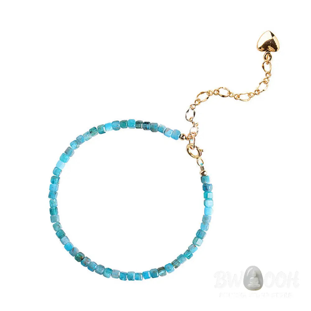 Buddha Stone 2.5mm Apatite Ultra-thin Beads 14k Gold Plated Copper Heart Motivation Bracelet - BWOOOH - 2.5mm