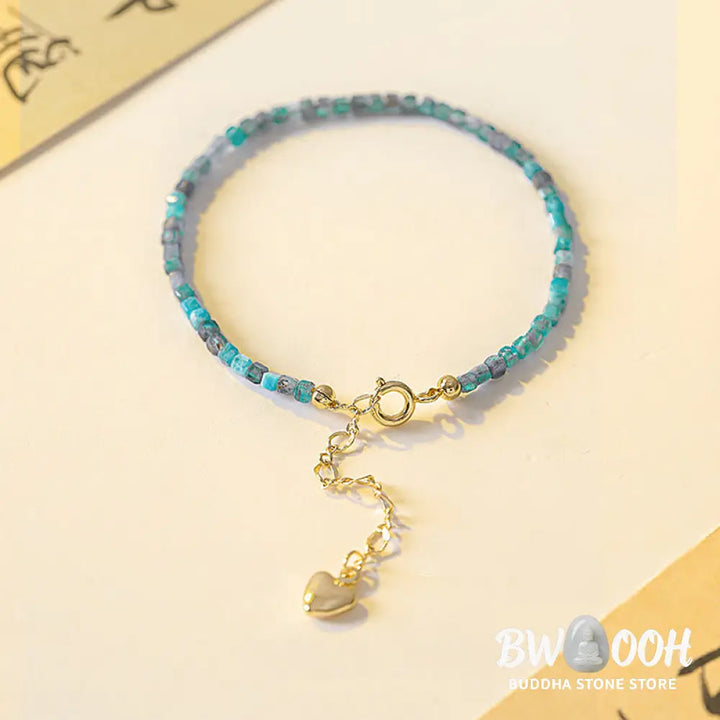 Buddha Stone 2.5mm Apatite Ultra-thin Beads 14k Gold Plated Copper Heart Motivation Bracelet - BWOOOH - 2.5mm