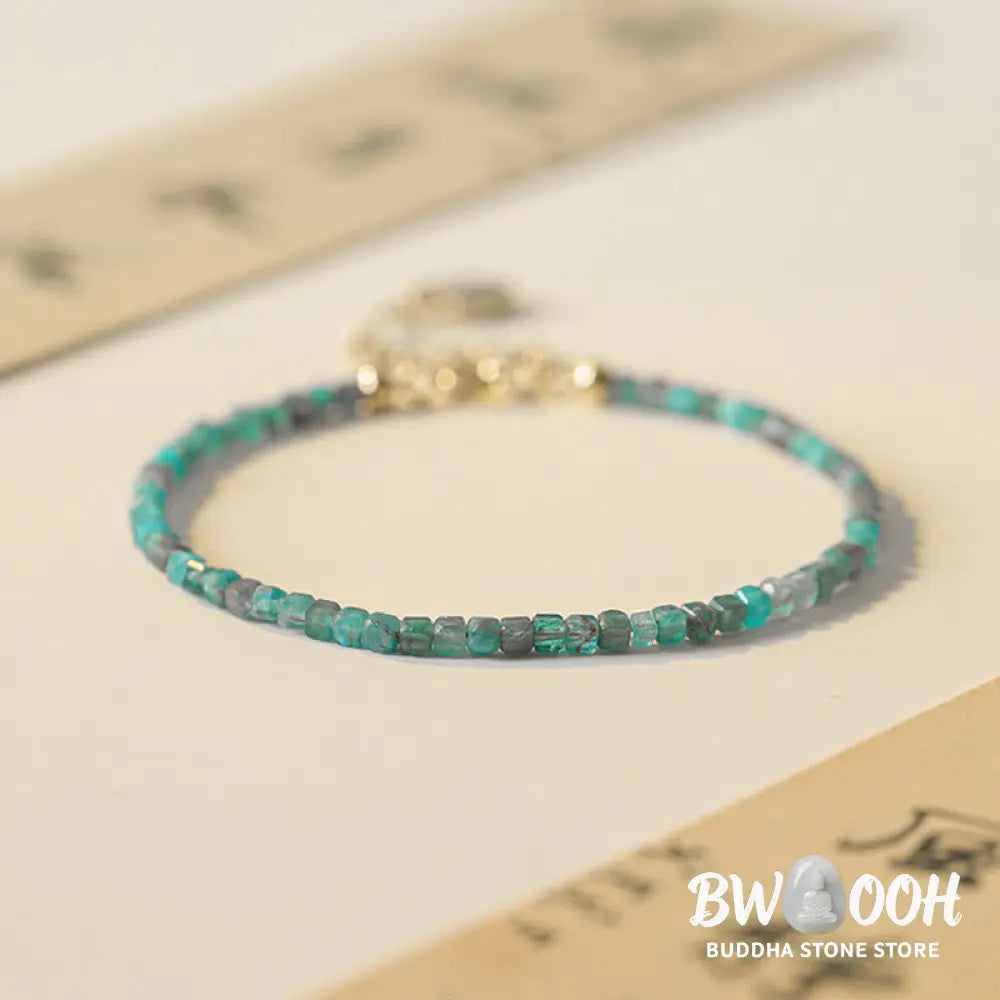 Buddha Stone 2.5mm Apatite Ultra-thin Beads 14k Gold Plated Copper Heart Motivation Bracelet - BWOOOH - 2.5mm