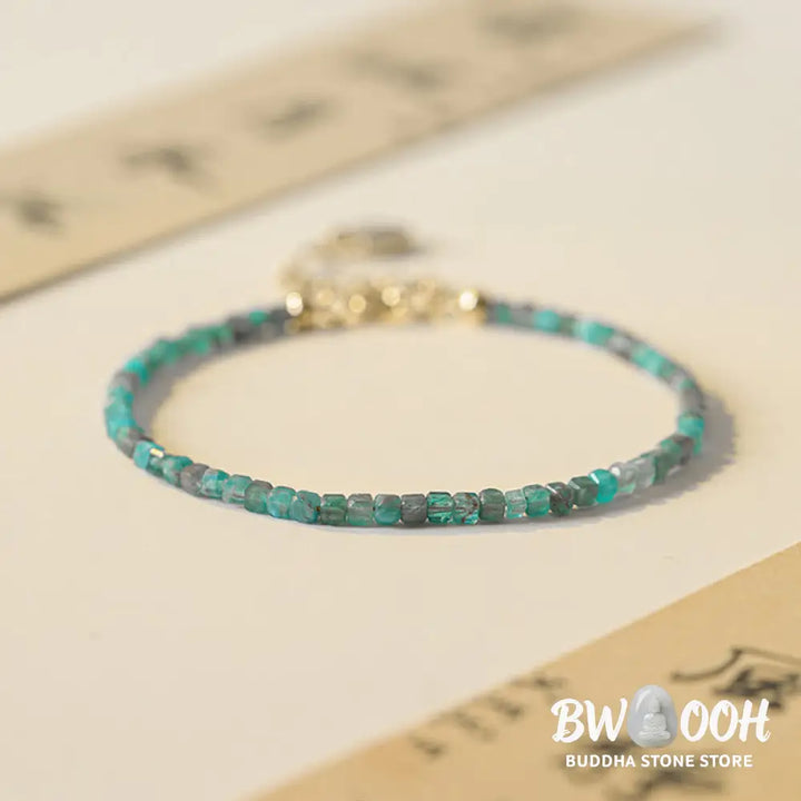 Buddha Stone 2.5mm Apatite Ultra-thin Beads 14k Gold Plated Copper Heart Motivation Bracelet - BWOOOH - 2.5mm