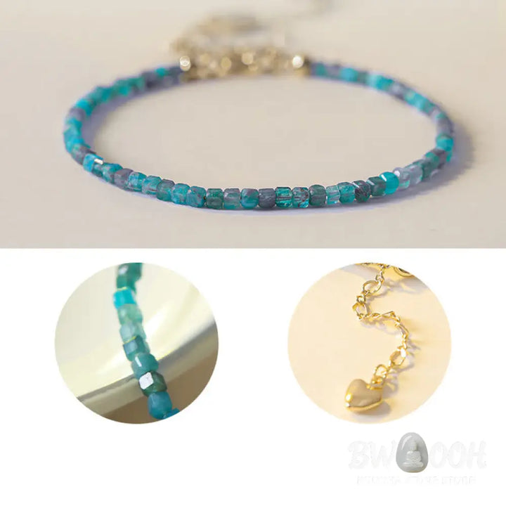 Buddha Stone 2.5mm Apatite Ultra-thin Beads 14k Gold Plated Copper Heart Motivation Bracelet - BWOOOH - 2.5mm