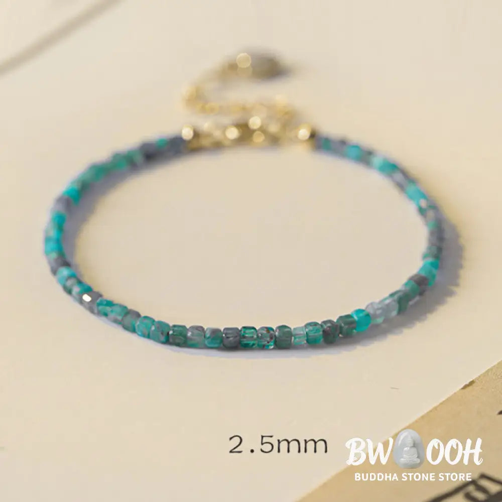 Buddha Stone 2.5mm Apatite Ultra-thin Beads 14k Gold Plated Copper Heart Motivation Bracelet - BWOOOH - 2.5mm
