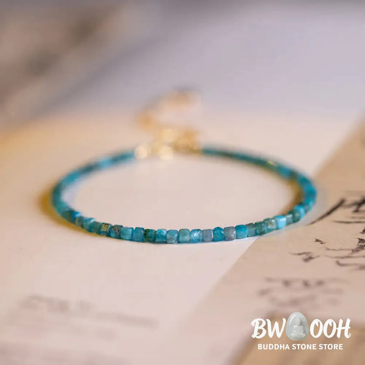 Buddha Stone 2.5mm Apatite Ultra-thin Beads 14k Gold Plated Copper Heart Motivation Bracelet - BWOOOH - 2.5mm