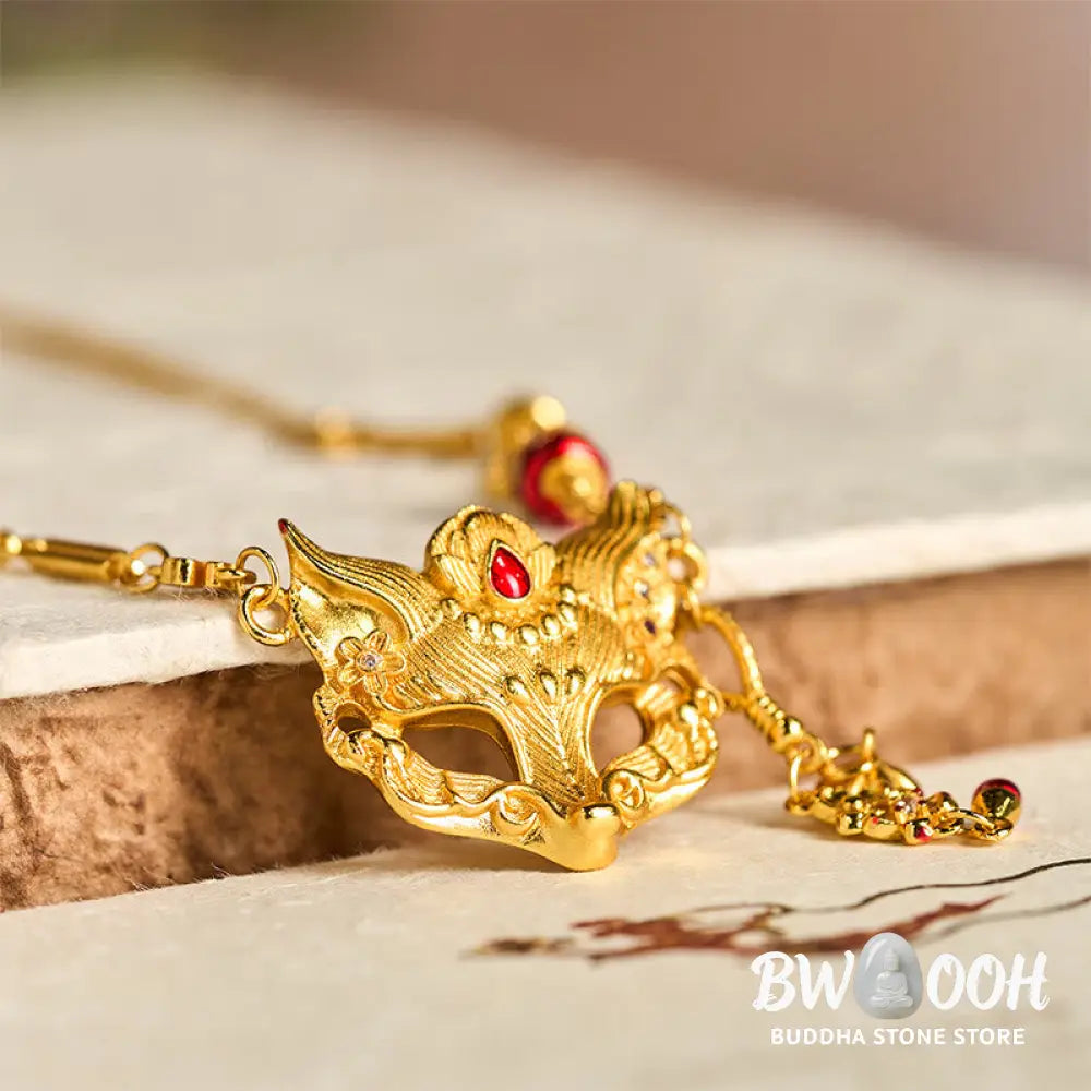 Buddha Stone 24k Gold Plated Brass Fox Design Tassel Pendant Necklace - BWOOOH - Fox - Necklaces &amp; Pendants