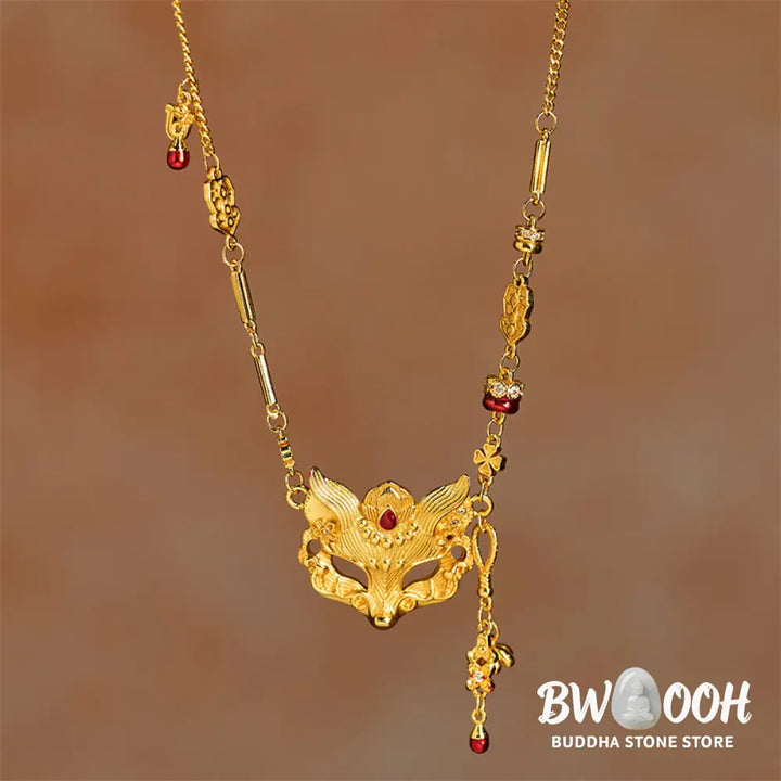 Buddha Stone 24k Gold Plated Brass Fox Design Tassel Pendant Necklace - BWOOOH - Fox - Necklaces &amp; Pendants