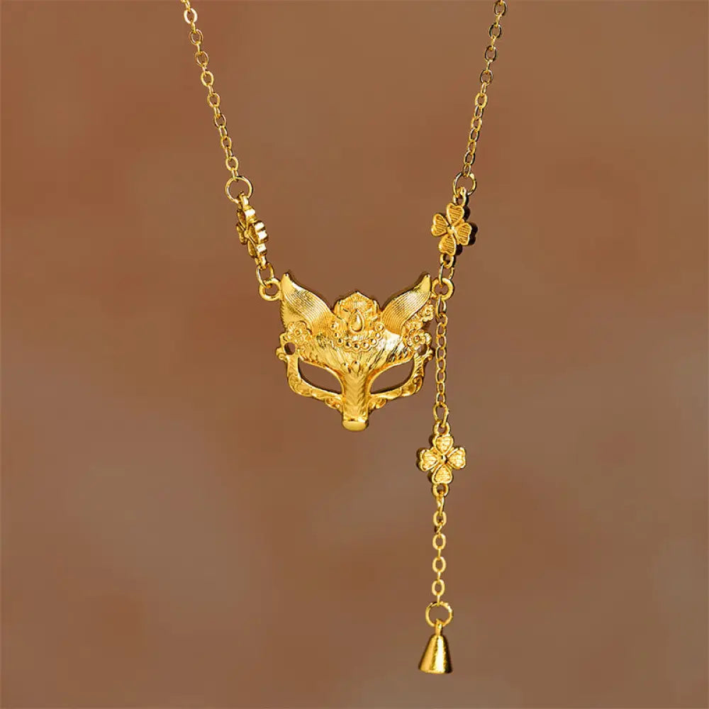 Buddha Stone 24k Gold Plated Brass Fox Flower Design Tassel Pendant Necklace - BWOOOH - Fox - Necklaces & Pendants