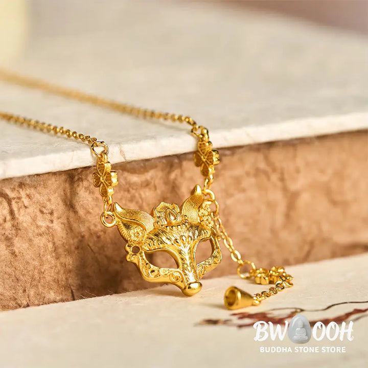 Buddha Stone 24k Gold Plated Brass Fox Flower Design Tassel Pendant Necklace - BWOOOH - Fox - Necklaces &amp; Pendants