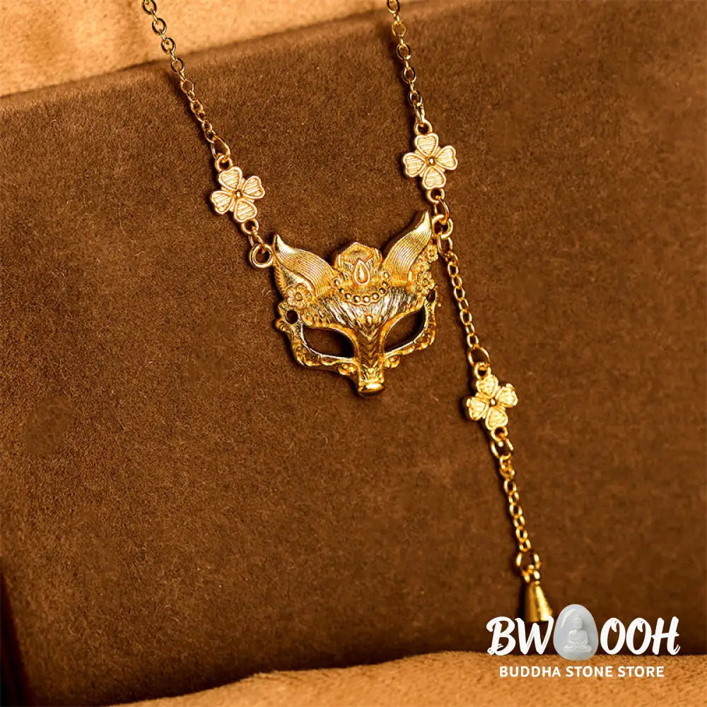 Buddha Stone 24k Gold Plated Brass Fox Flower Design Tassel Pendant Necklace - BWOOOH - Fox - Necklaces &amp; Pendants