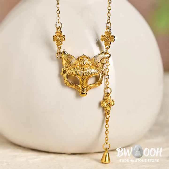 Buddha Stone 24k Gold Plated Brass Fox Flower Design Tassel Pendant Necklace - BWOOOH - Fox - Necklaces &amp; Pendants
