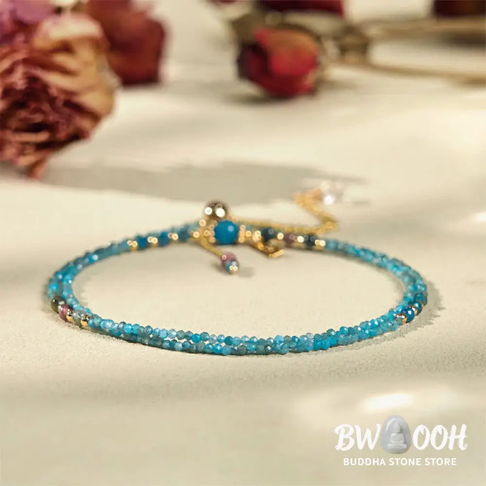 Buddha Stone 3mm Natural Apatite Ultra-thin Beads 14k Gold Plated Copper Creativity Triple Wrap Bracelet - BWOOOH - 3mm