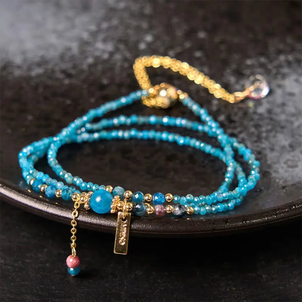 BWOOOH 3mm Natural Apatite Ultra-thin Beads 14k Gold Plated Copper Creativity Triple Wrap Bracelet — Gold Plated spiritual...
