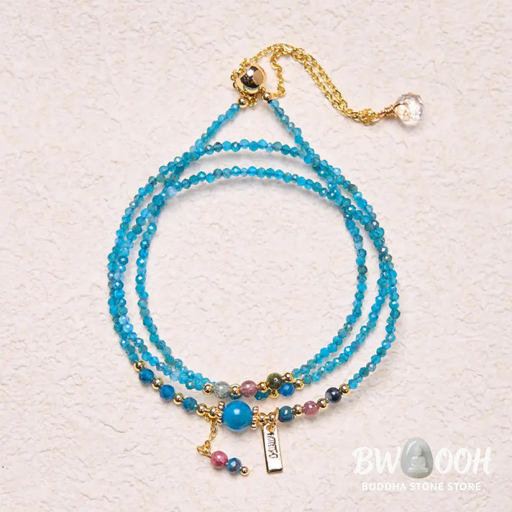 Buddha Stone 3mm Natural Apatite Ultra-thin Beads 14k Gold Plated Copper Creativity Triple Wrap Bracelet - BWOOOH - 3mm