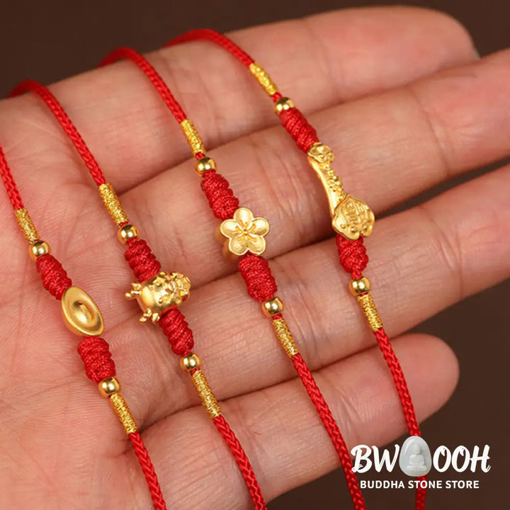 Buddha Stone 999 Solid Gold Red String Belly Chain - Belly Chain
