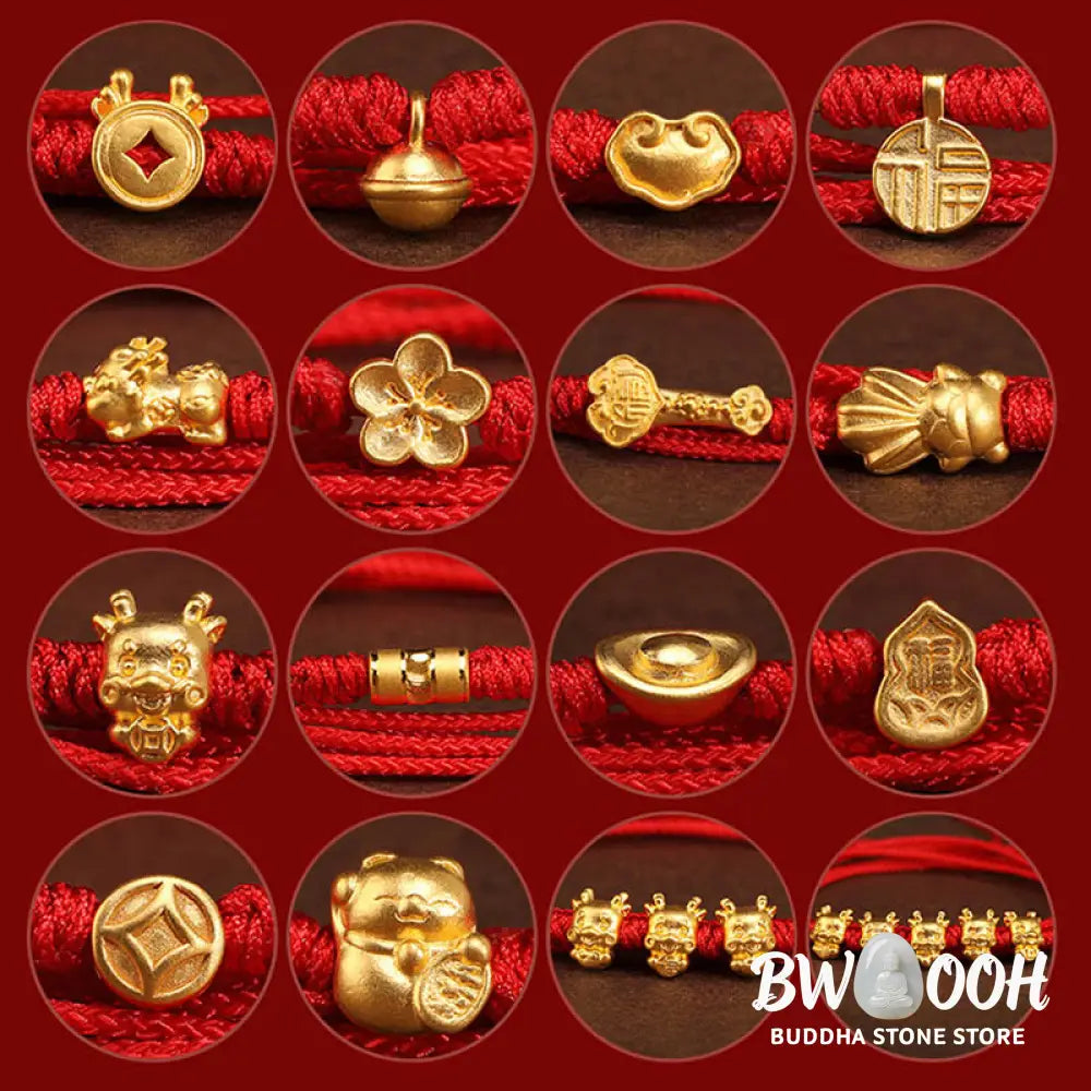 Buddha Stone 999 Solid Gold Red String Belly Chain - Belly Chain