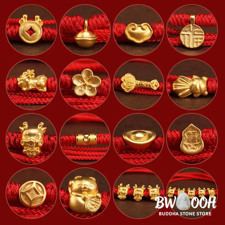 Buddha Stone 999 Solid Gold Red String Belly Chain - Belly Chain