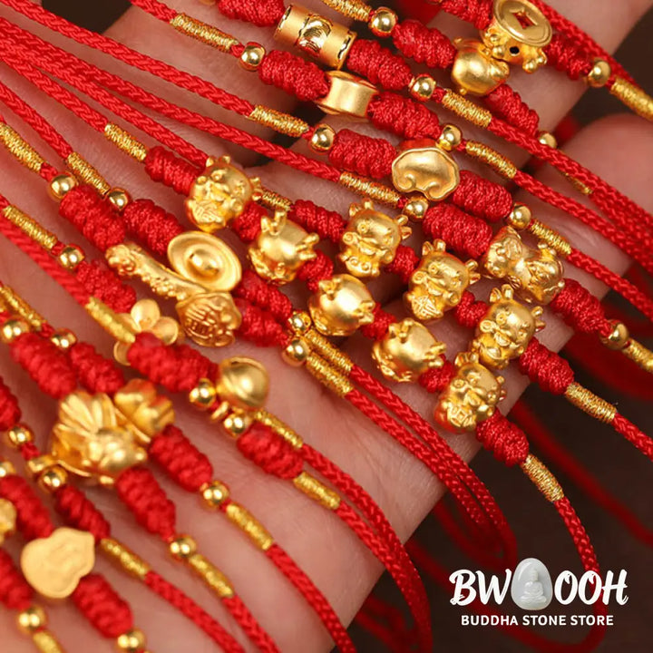 Buddha Stone 999 Solid Gold Red String Belly Chain - Belly Chain