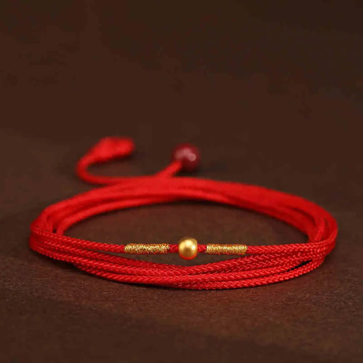 Buddha Stone 999 Solid Gold Red String Belly Chain - 4mm Luck Beads Shape - Belly Chain