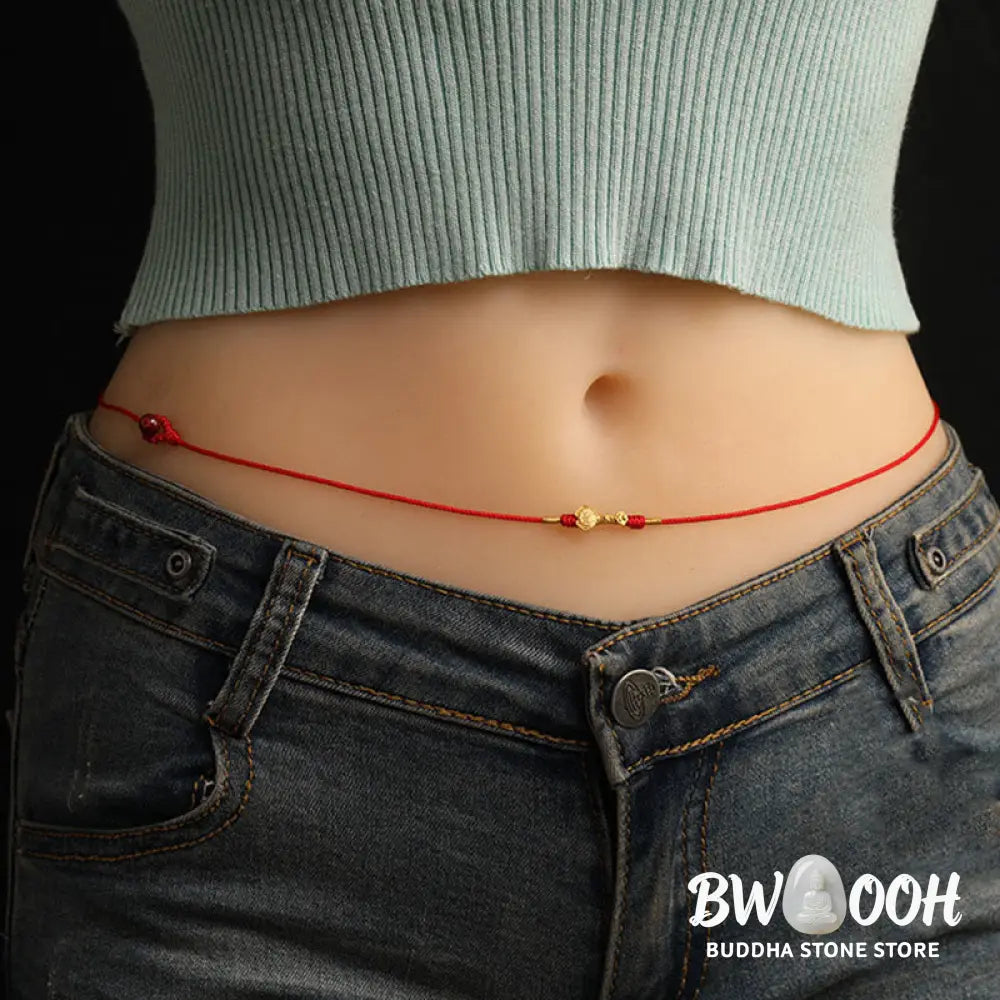 Buddha Stone 999 Solid Gold Red String Belly Chain - Belly Chain