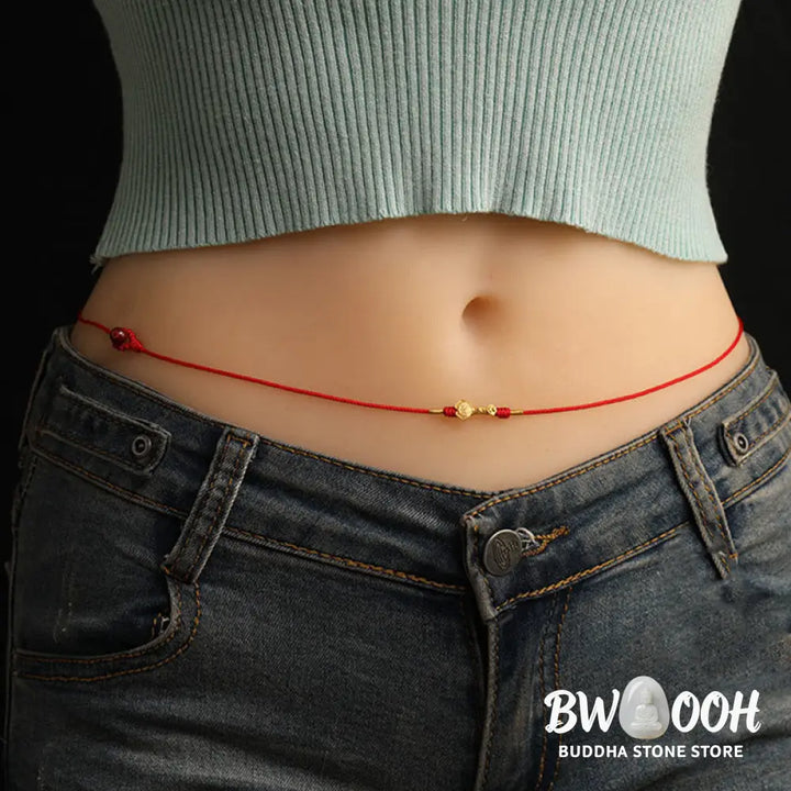 Buddha Stone 999 Solid Gold Red String Belly Chain - Belly Chain
