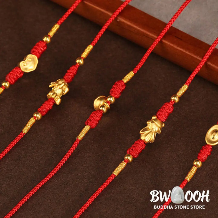 Buddha Stone 999 Solid Gold Red String Belly Chain - Belly Chain