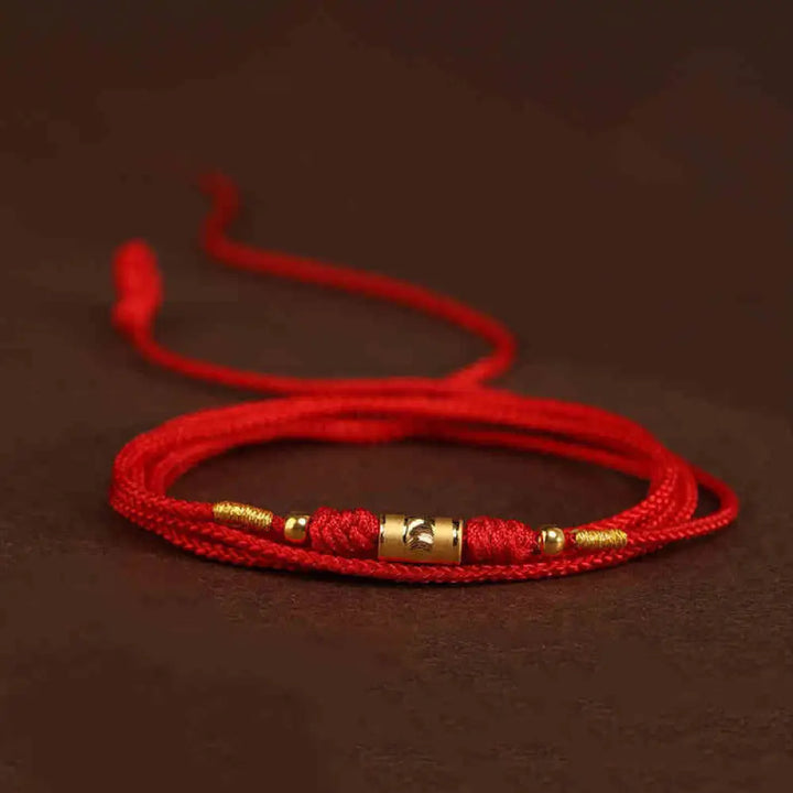 Buddha Stone 999 Solid Gold Red String Belly Chain - Barrel Beads Luck Beads Shape - Belly Chain