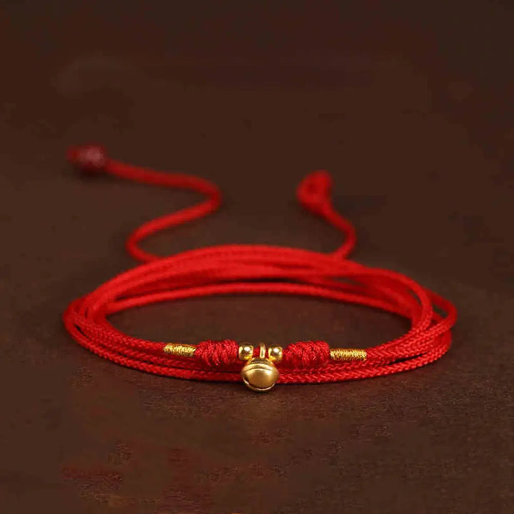Buddha Stone 999 Solid Gold Red String Belly Chain - Bell Luck Beads Shape - Belly Chain