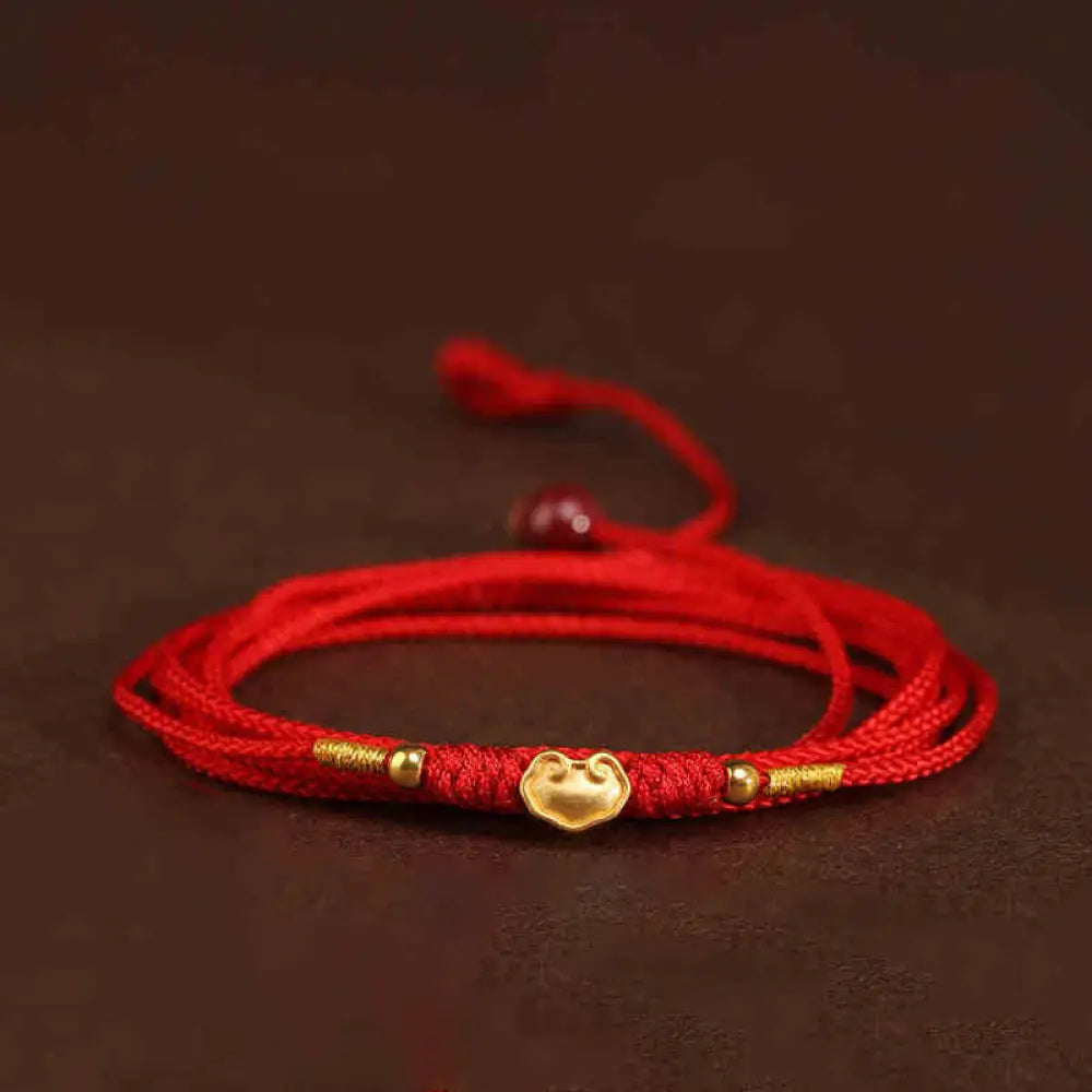Buddha Stone 999 Solid Gold Red String Belly Chain - Clouds Luck Beads Shape - Belly Chain