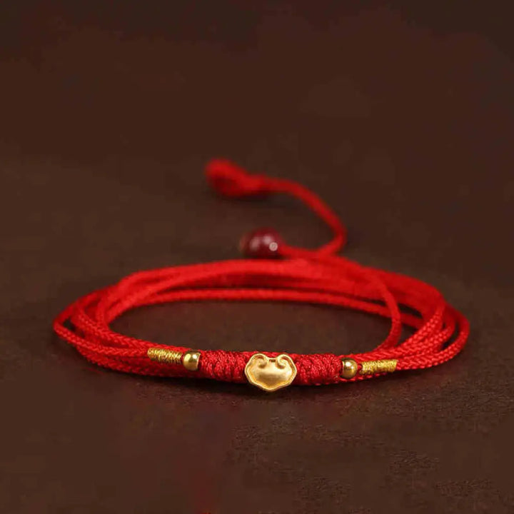 Buddha Stone 999 Solid Gold Red String Belly Chain - Clouds Luck Beads Shape - Belly Chain
