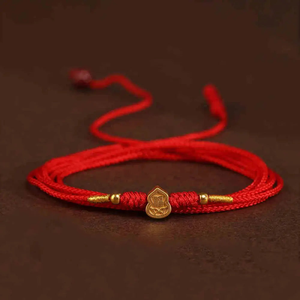 Buddha Stone 999 Solid Gold Red String Belly Chain - Gourd Luck Beads Shape - Belly Chain