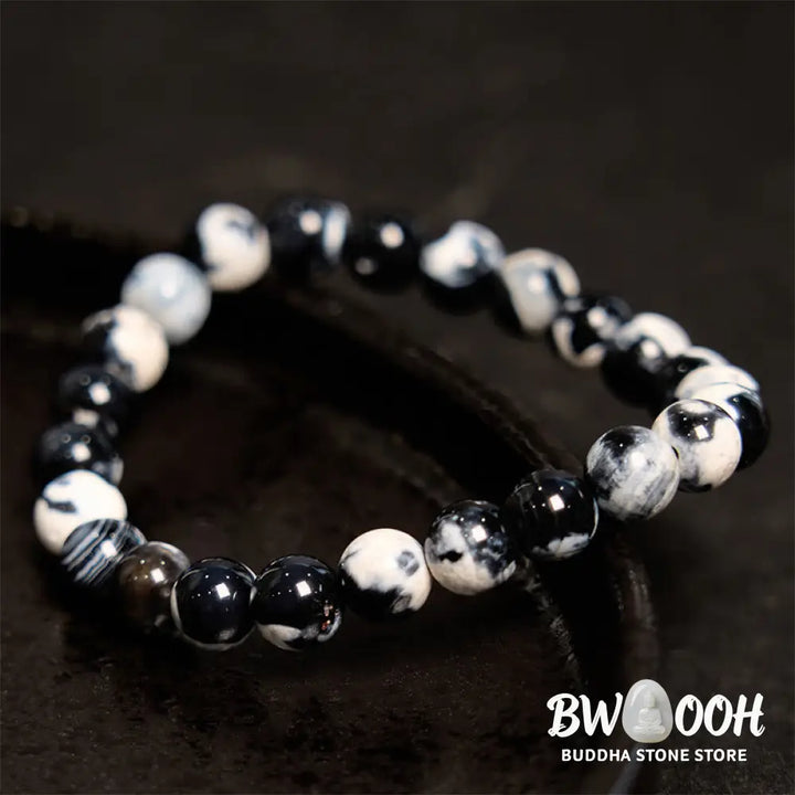 BWOOOH Buddha Stone Orca Agate Protection Bracelet with unique black and white patterns - View 3