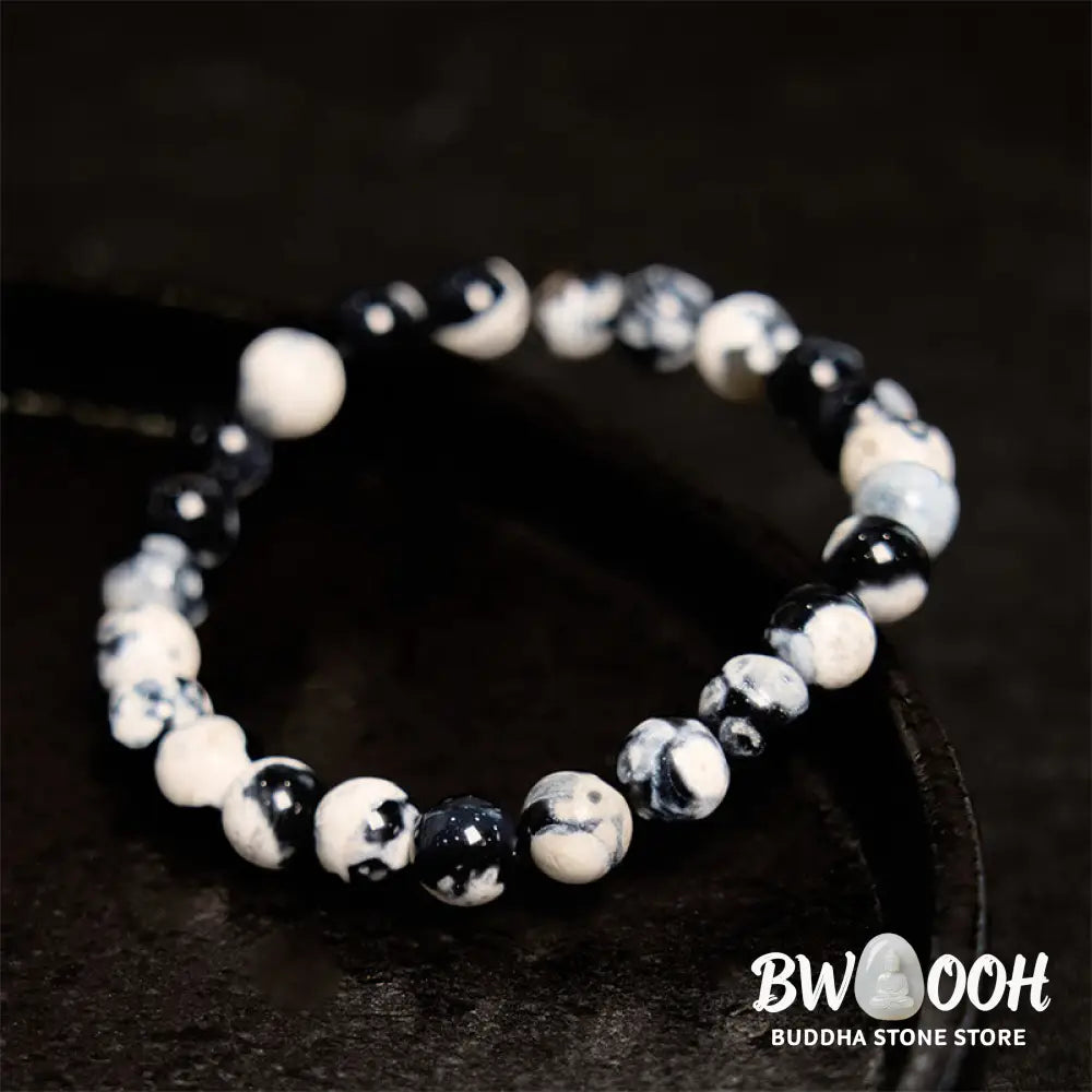 BWOOOH Buddha Stone Orca Agate Protection Bracelet with unique black and white patterns - View 7