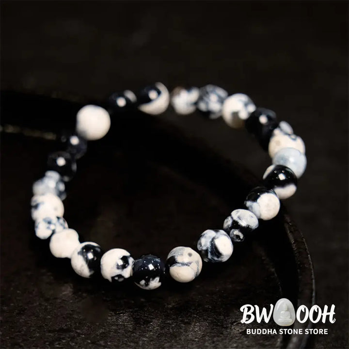 BWOOOH Buddha Stone Orca Agate Protection Bracelet with unique black and white patterns - View 7