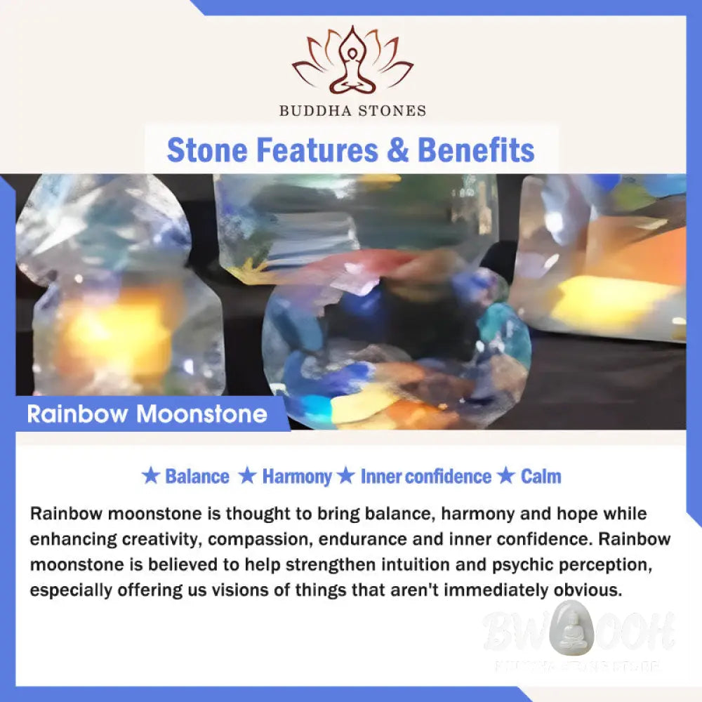 Buddha Stone Rainbow Moonstone Harmony Bracelet - BWOOOH - Rainbow Moonstone(Wrist Circumference: 14-16cm) - Bracelet