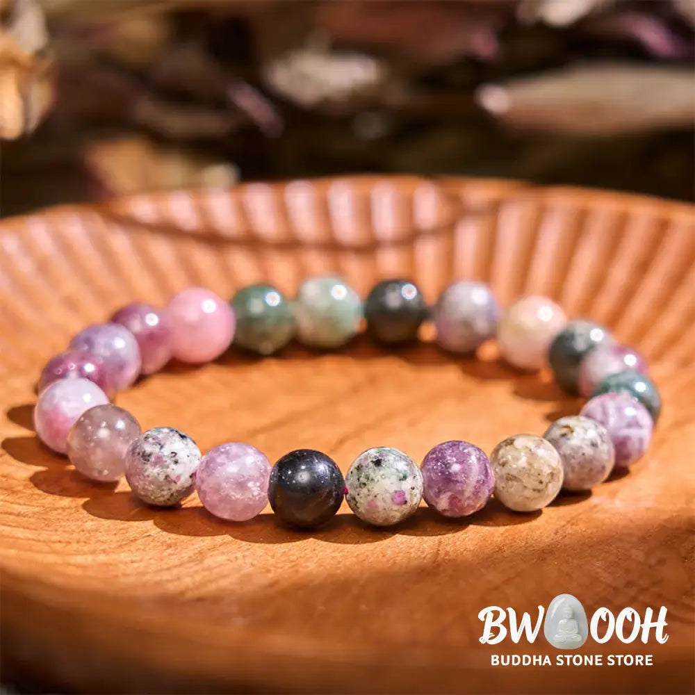 Buddha Stone Rainbow Tourmaline Positive Bracelet - BWOOOH - Tourmaline(Wrist Circumference: 14-16cm) - Bracelet