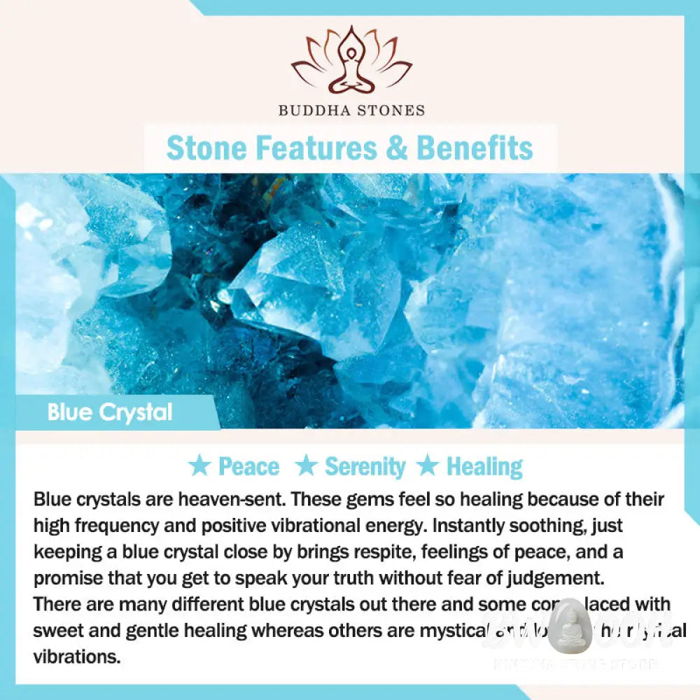 A BWOOOH 108-bead Blue Crystal Healing Mala Bracelet, featuring shimmering 6mm blue crystal beads, styled as a versatile bracelet and necklace. The natural variations in the blue crystals are visible, emphasizing its serene and handcrafted quality, perfect for meditation and spiritual balance. - View 12