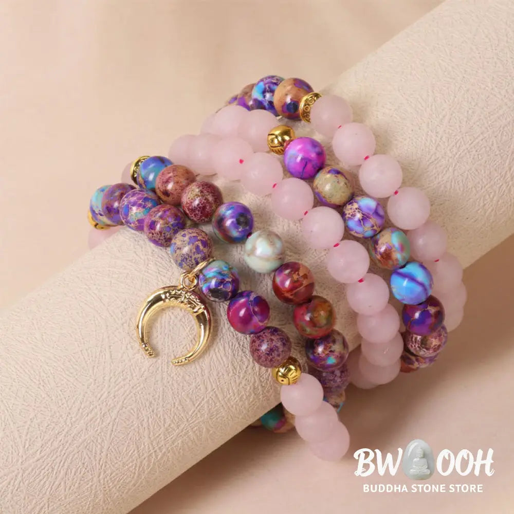 Buddha Stones 108 Beads Miano Real Pink Crystal Mala Healing Bracelet - BWOOOH